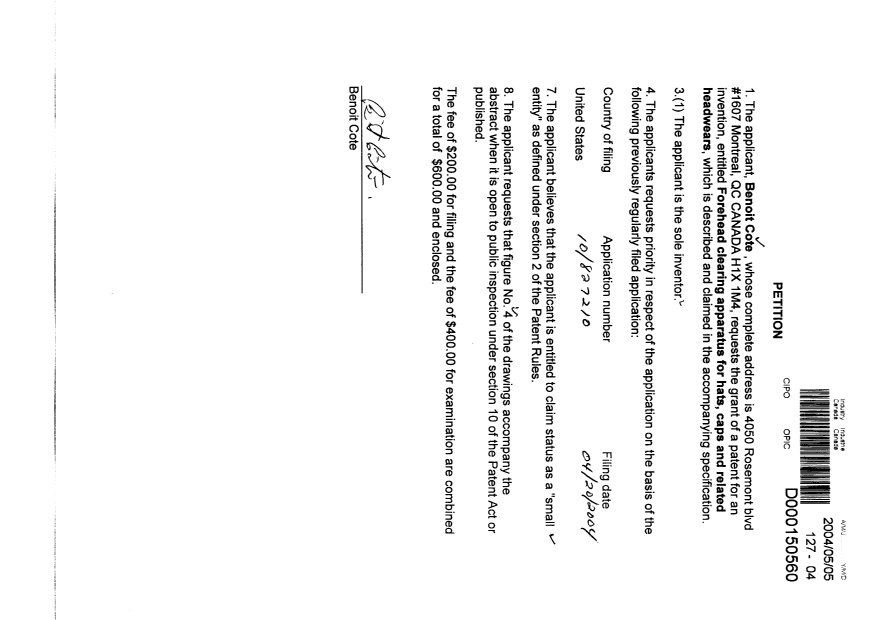 Document de brevet canadien 2465548. Cession 20040505. Image 2 de 3