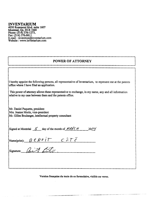 Document de brevet canadien 2465548. Cession 20040505. Image 3 de 3