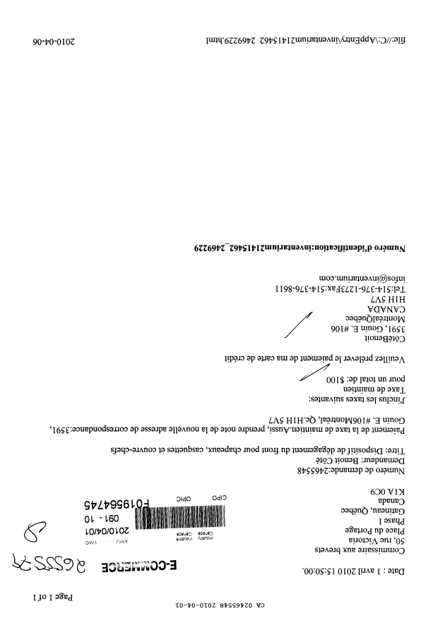 Document de brevet canadien 2465548. Taxes 20100401. Image 1 de 1