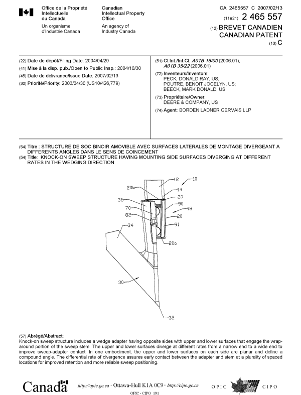 Canadian Patent Document 2465557. Cover Page 20070122. Image 1 of 1