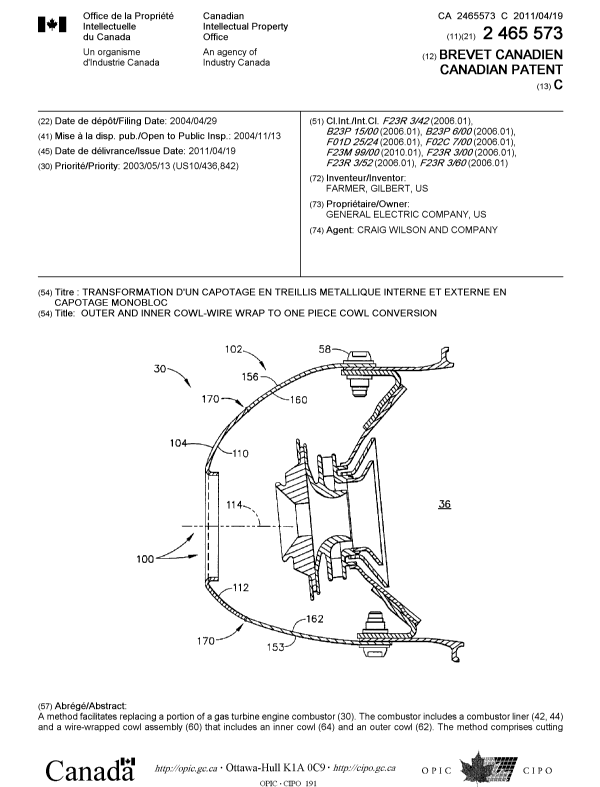 Canadian Patent Document 2465573. Cover Page 20110318. Image 1 of 2
