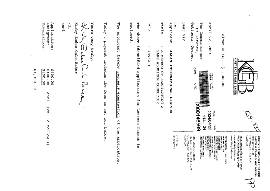 Canadian Patent Document 2465580. Assignment 20040422. Image 1 of 8