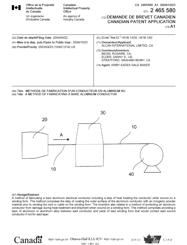 Document de brevet canadien 2465580. Page couverture 20041004. Image 1 de 1