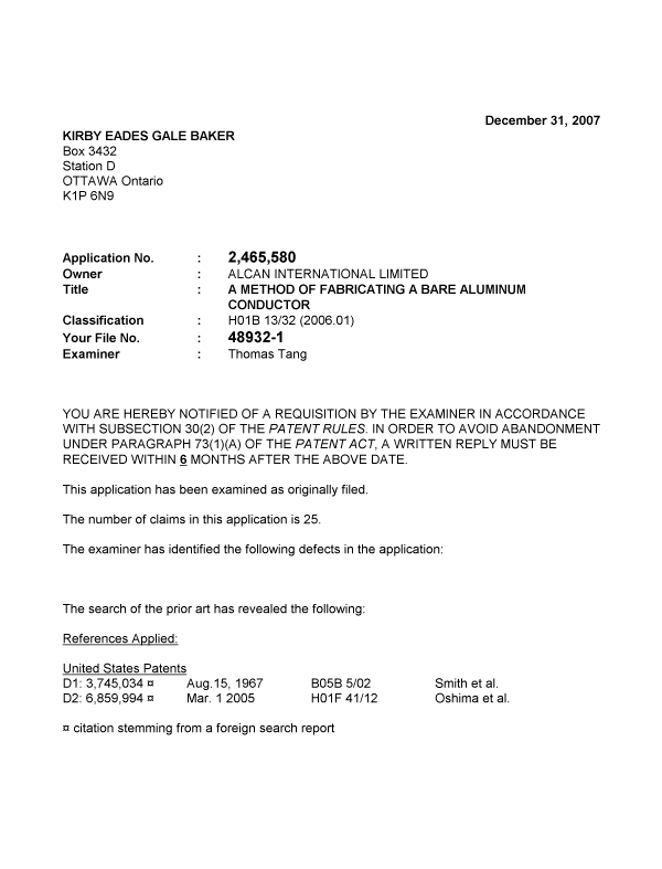 Document de brevet canadien 2465580. Poursuite-Amendment 20071231. Image 1 de 3