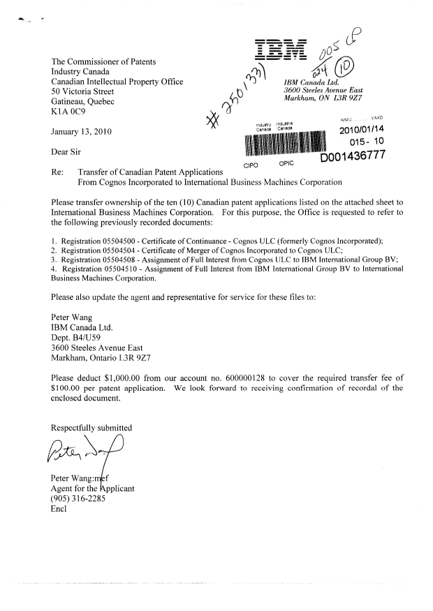 Canadian Patent Document 2465584. Correspondence 20100114. Image 1 of 2