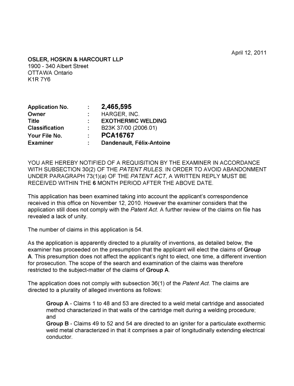 Canadian Patent Document 2465595. Prosecution-Amendment 20110412. Image 1 of 3