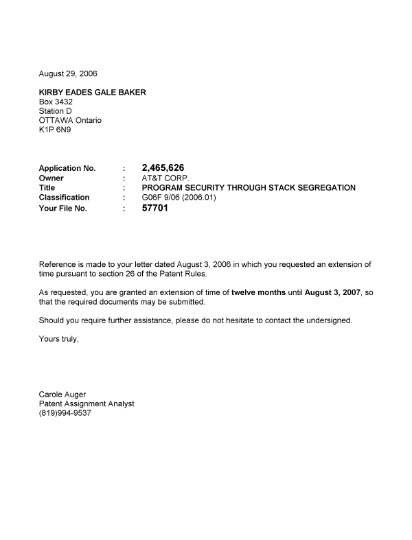 Canadian Patent Document 2465626. Correspondence 20060829. Image 1 of 1