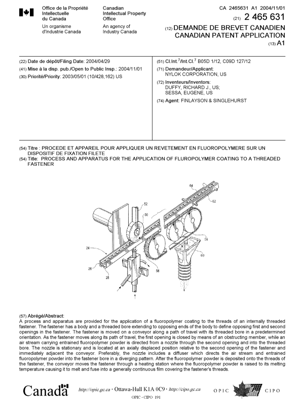 Canadian Patent Document 2465631. Cover Page 20041012. Image 1 of 1