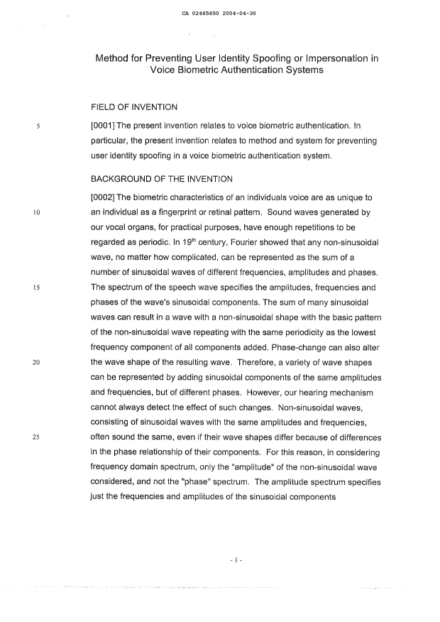 Canadian Patent Document 2465650. Description 20040430. Image 1 of 7