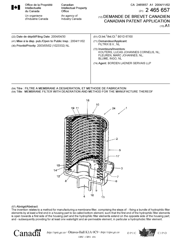 Canadian Patent Document 2465657. Cover Page 20041008. Image 1 of 1