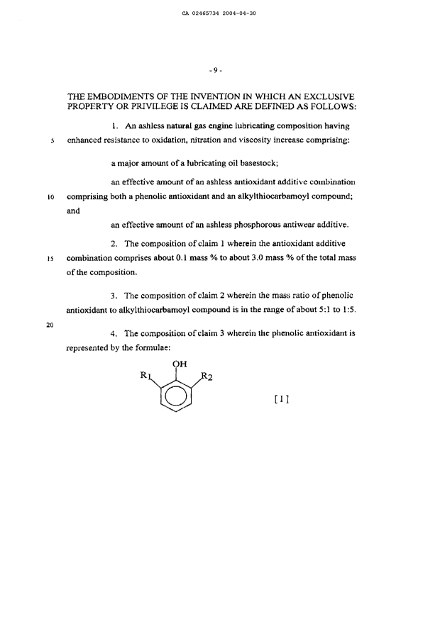 Canadian Patent Document 2465734. Claims 20040430. Image 1 of 3