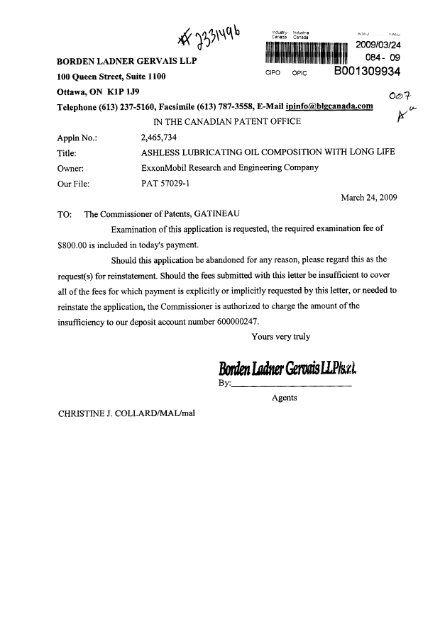 Canadian Patent Document 2465734. Prosecution-Amendment 20090324. Image 1 of 1