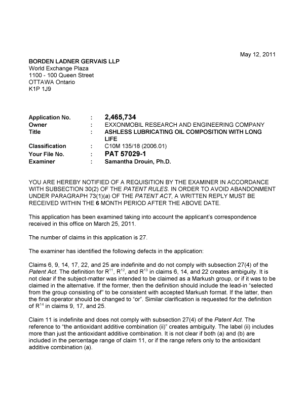 Canadian Patent Document 2465734. Prosecution-Amendment 20110512. Image 1 of 2