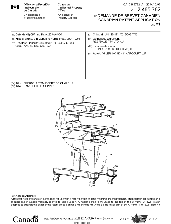 Canadian Patent Document 2465762. Cover Page 20041109. Image 1 of 2
