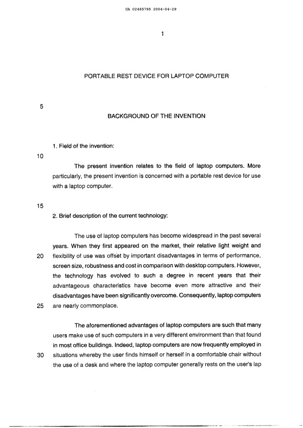 Canadian Patent Document 2465795. Description 20110215. Image 1 of 19