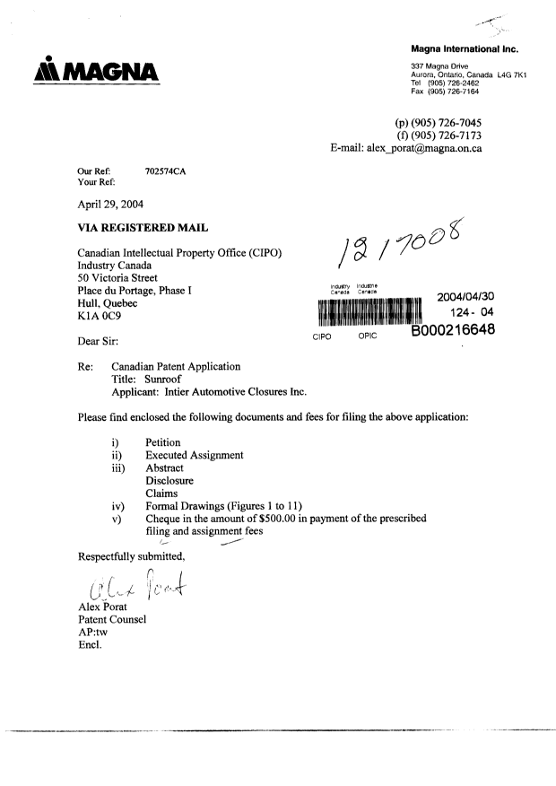 Canadian Patent Document 2465821. Assignment 20040430. Image 1 of 4