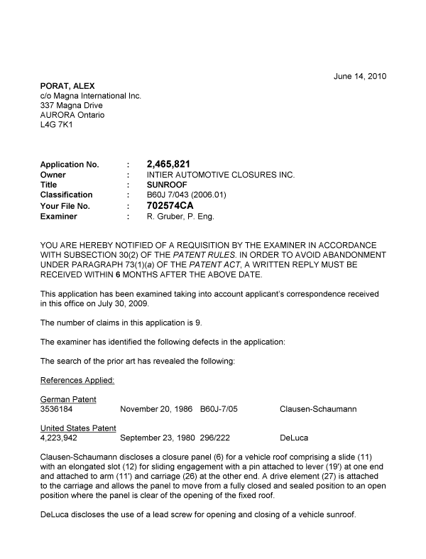 Canadian Patent Document 2465821. Prosecution-Amendment 20100614. Image 1 of 2