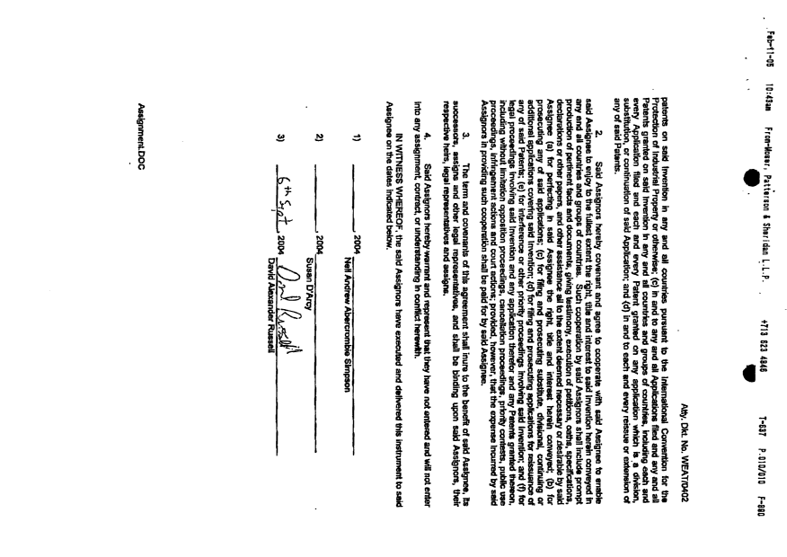 Canadian Patent Document 2465926. Assignment 20050302. Image 8 of 8