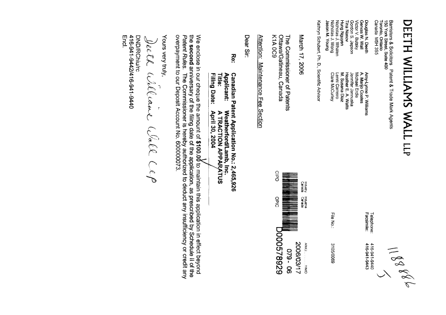 Document de brevet canadien 2465926. Taxes 20060317. Image 1 de 1