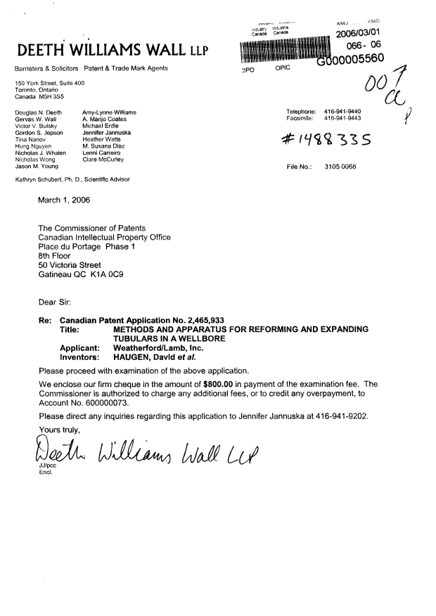 Canadian Patent Document 2465933. Prosecution-Amendment 20060301. Image 1 of 1