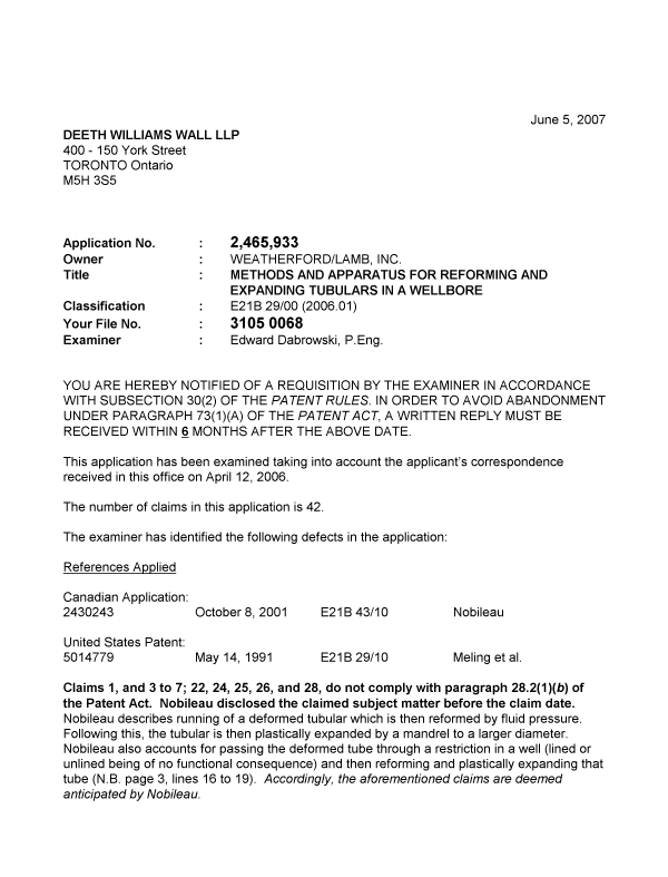 Canadian Patent Document 2465933. Prosecution-Amendment 20070605. Image 1 of 2