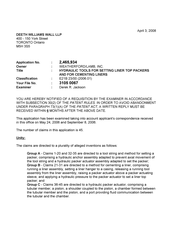 Canadian Patent Document 2465934. Prosecution-Amendment 20080403. Image 1 of 3