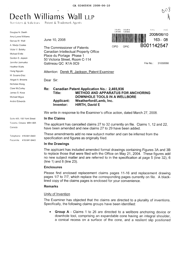 Canadian Patent Document 2465936. Prosecution-Amendment 20080610. Image 1 of 23