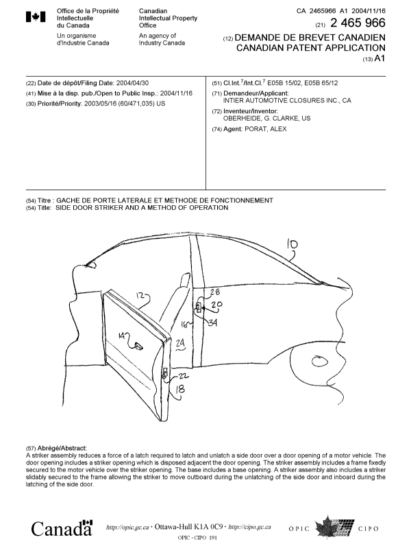 Canadian Patent Document 2465966. Cover Page 20041026. Image 1 of 1