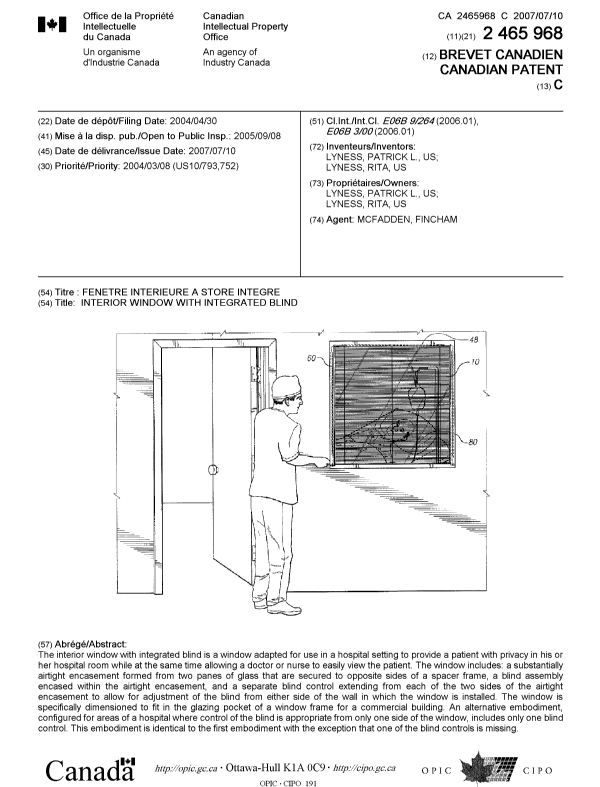 Canadian Patent Document 2465968. Cover Page 20070627. Image 1 of 1