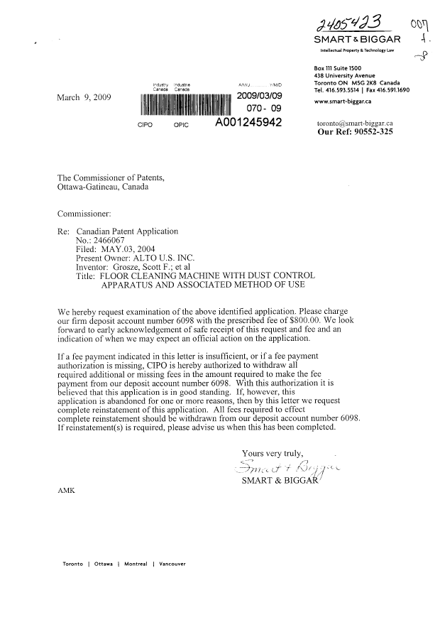Canadian Patent Document 2466067. Prosecution-Amendment 20090309. Image 1 of 1