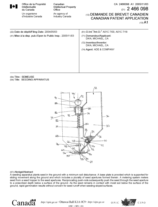 Canadian Patent Document 2466098. Cover Page 20051020. Image 1 of 1