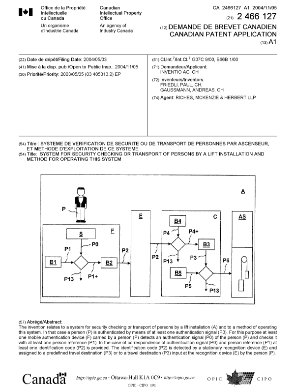 Canadian Patent Document 2466127. Cover Page 20041012. Image 1 of 1