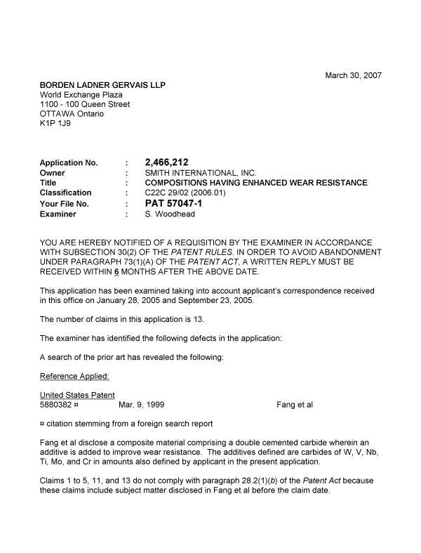 Canadian Patent Document 2466212. Prosecution-Amendment 20070330. Image 1 of 2