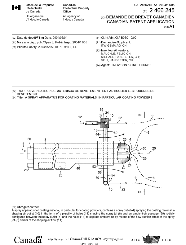 Canadian Patent Document 2466245. Cover Page 20041008. Image 1 of 1