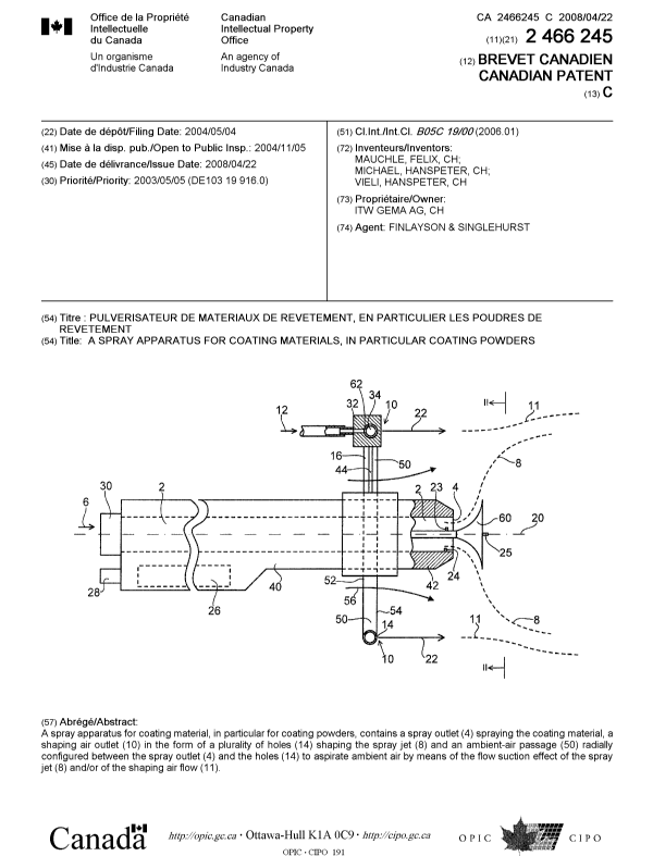 Canadian Patent Document 2466245. Cover Page 20080403. Image 1 of 1