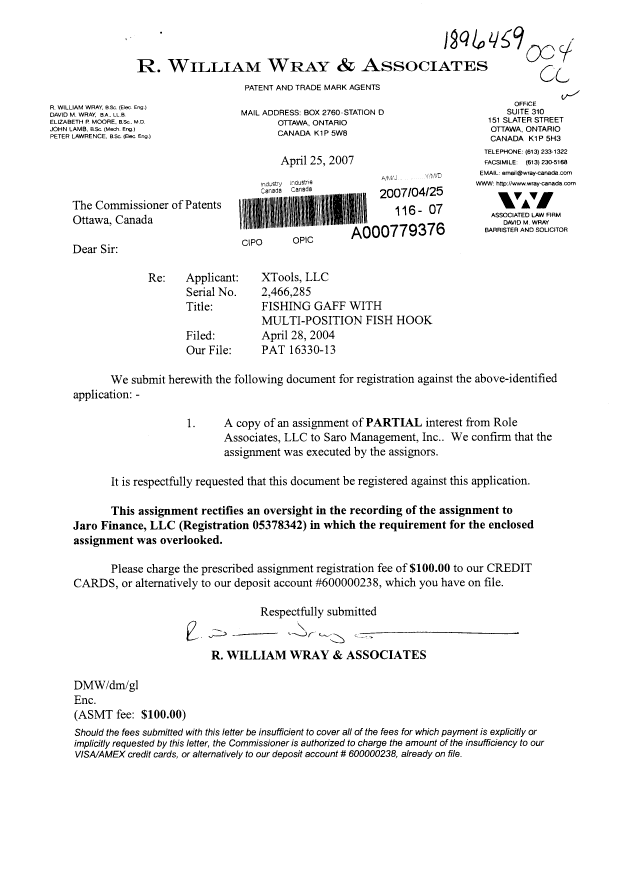 Canadian Patent Document 2466285. Assignment 20070425. Image 1 of 3