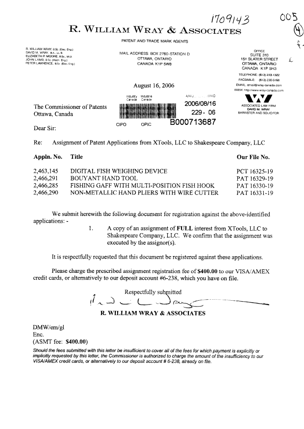 Canadian Patent Document 2466290. Assignment 20060816. Image 1 of 7