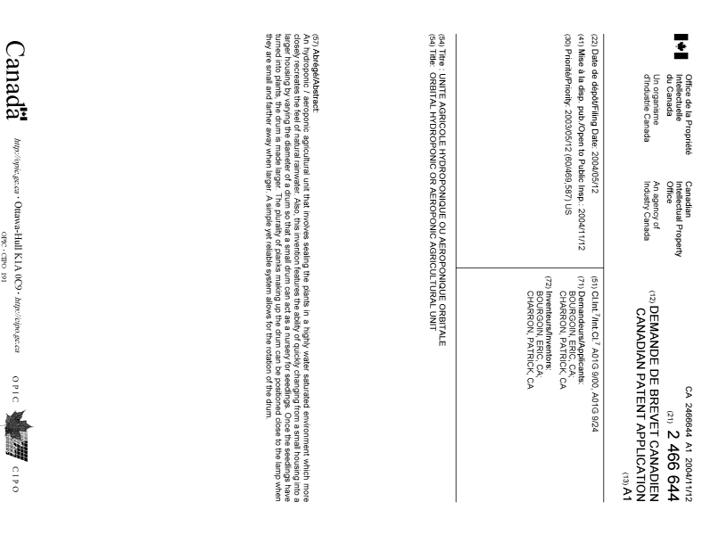 Document de brevet canadien 2466644. Page couverture 20041018. Image 1 de 1