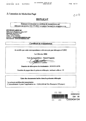 Canadian Patent Document 2466644. Prosecution-Amendment 20051202. Image 1 of 19