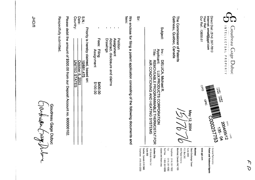 Document de brevet canadien 2466853. Cession 20040512. Image 1 de 4