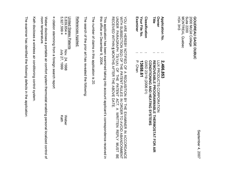 Document de brevet canadien 2466853. Poursuite-Amendment 20070904. Image 1 de 4