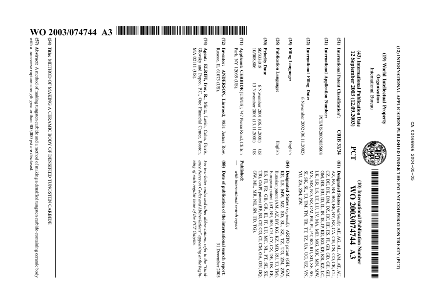 Document de brevet canadien 2466866. Abrégé 20040505. Image 1 de 1
