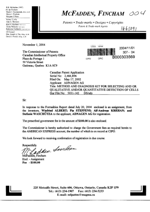 Canadian Patent Document 2466896. Assignment 20041101. Image 1 of 3