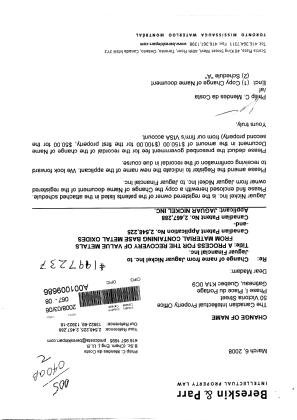 Document de brevet canadien 2467288. Correspondance 20071206. Image 1 de 2