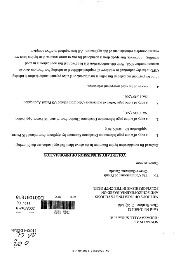 Canadian Patent Document 2468972. Prosecution-Amendment 20080418. Image 1 of 2