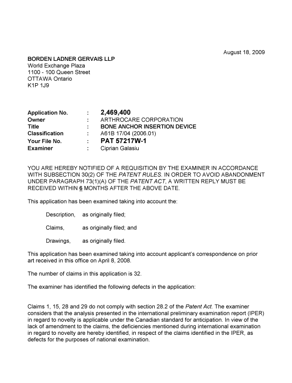 Canadian Patent Document 2469400. Prosecution-Amendment 20090818. Image 1 of 2