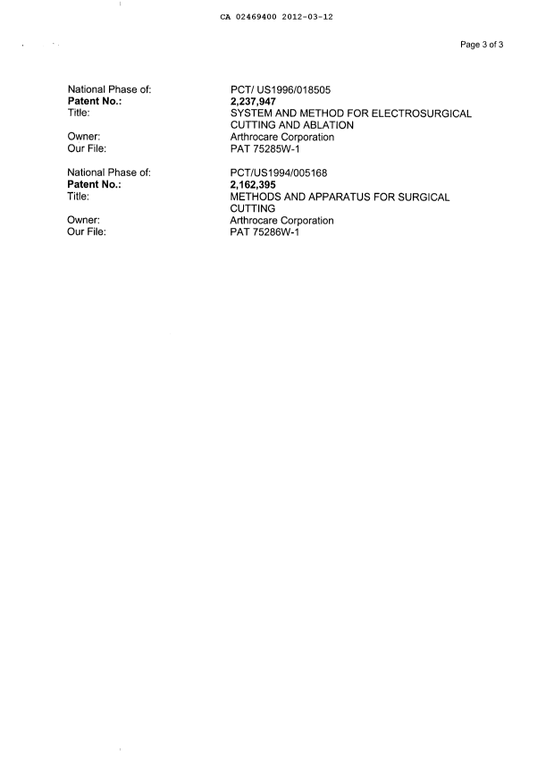Document de brevet canadien 2469400. Cession 20120312. Image 3 de 3
