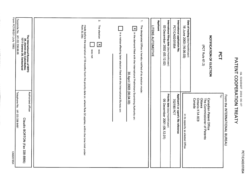 Document de brevet canadien 2469497. PCT 20040607. Image 1 de 11
