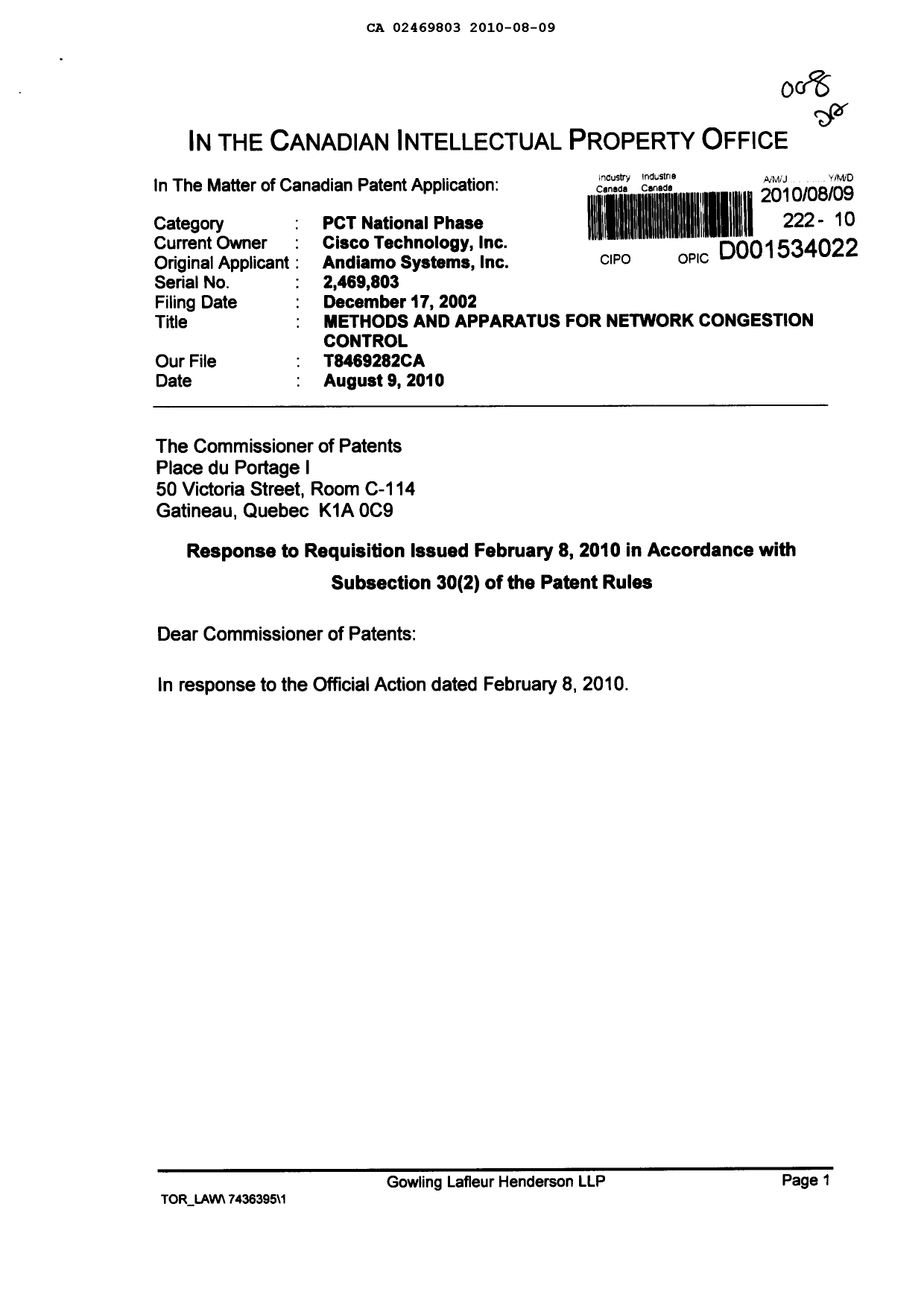Document de brevet canadien 2469803. Poursuite-Amendment 20091209. Image 1 de 4