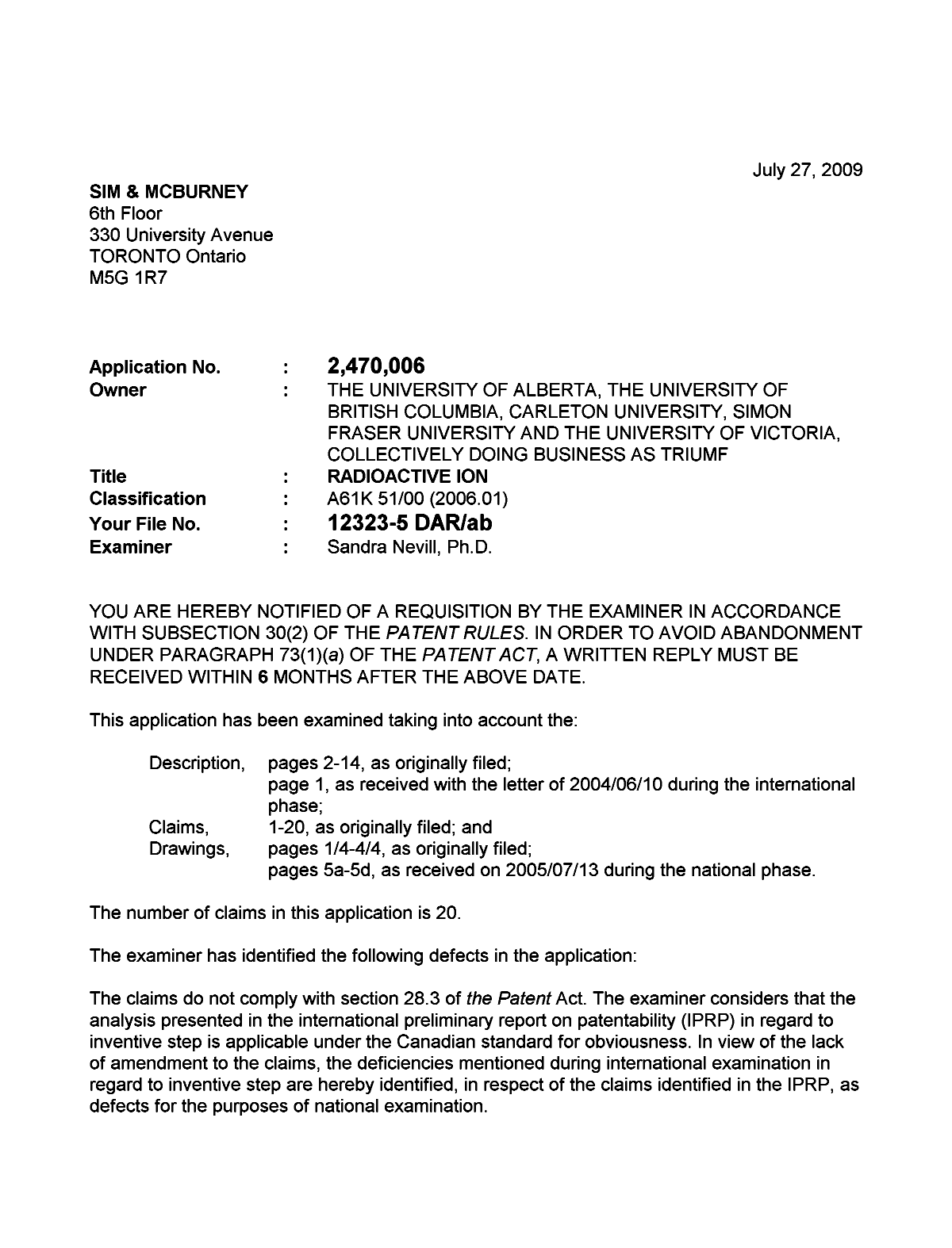 Document de brevet canadien 2470006. Poursuite-Amendment 20090727. Image 1 de 2